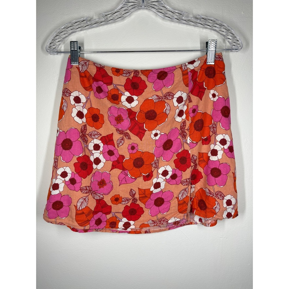 Urban Outfitters Womens Mini Skirt Small Pink Floral 70s Retro Groovy Mod Indie
